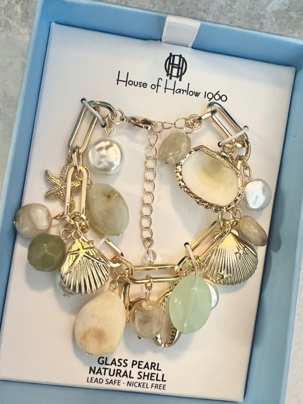 House of Harlow 1960 Glass Natural Pearl Shell Bracelet NIB